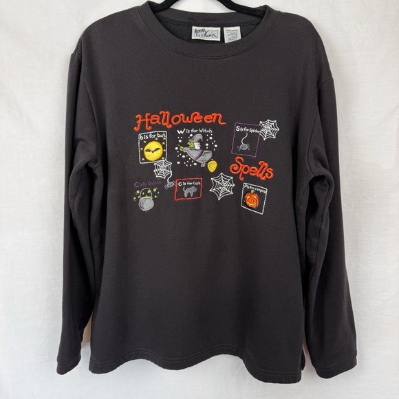 Halloween Sweater Womens Large Basic Editions ABC Witch Teacher Spell Scary Fun - Picture 1 of 5